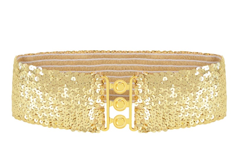 Anna-Kaci Women's Sparkly Glitter Sequin Wide Stretch Elastic Belt Accessory,Gold,One Size - Image 1